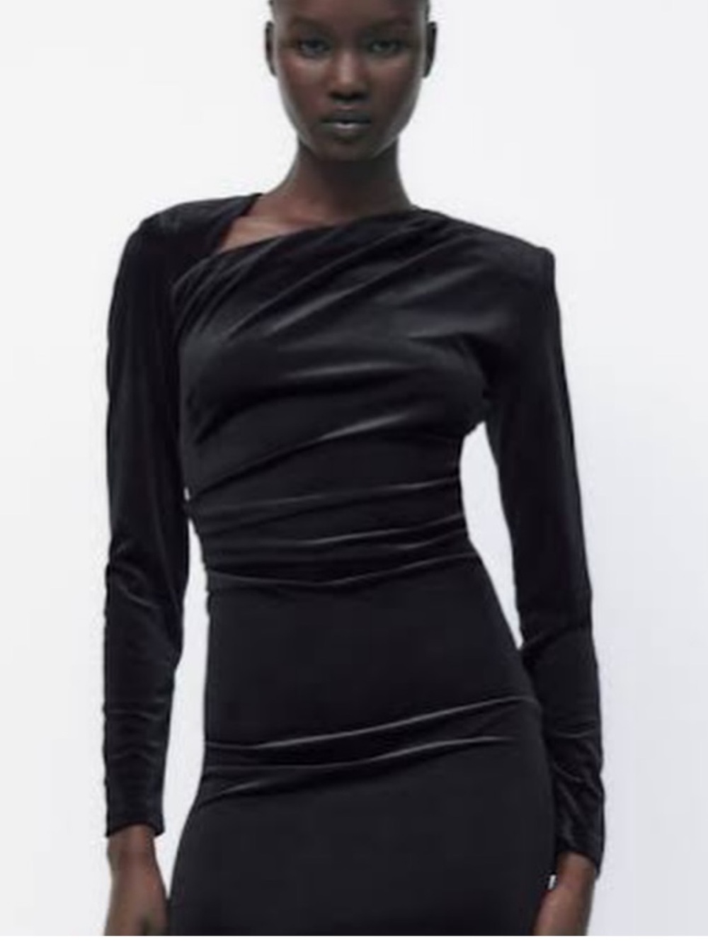 ZARA limited edition Black Draped Velvet Long-Sleeve Dress